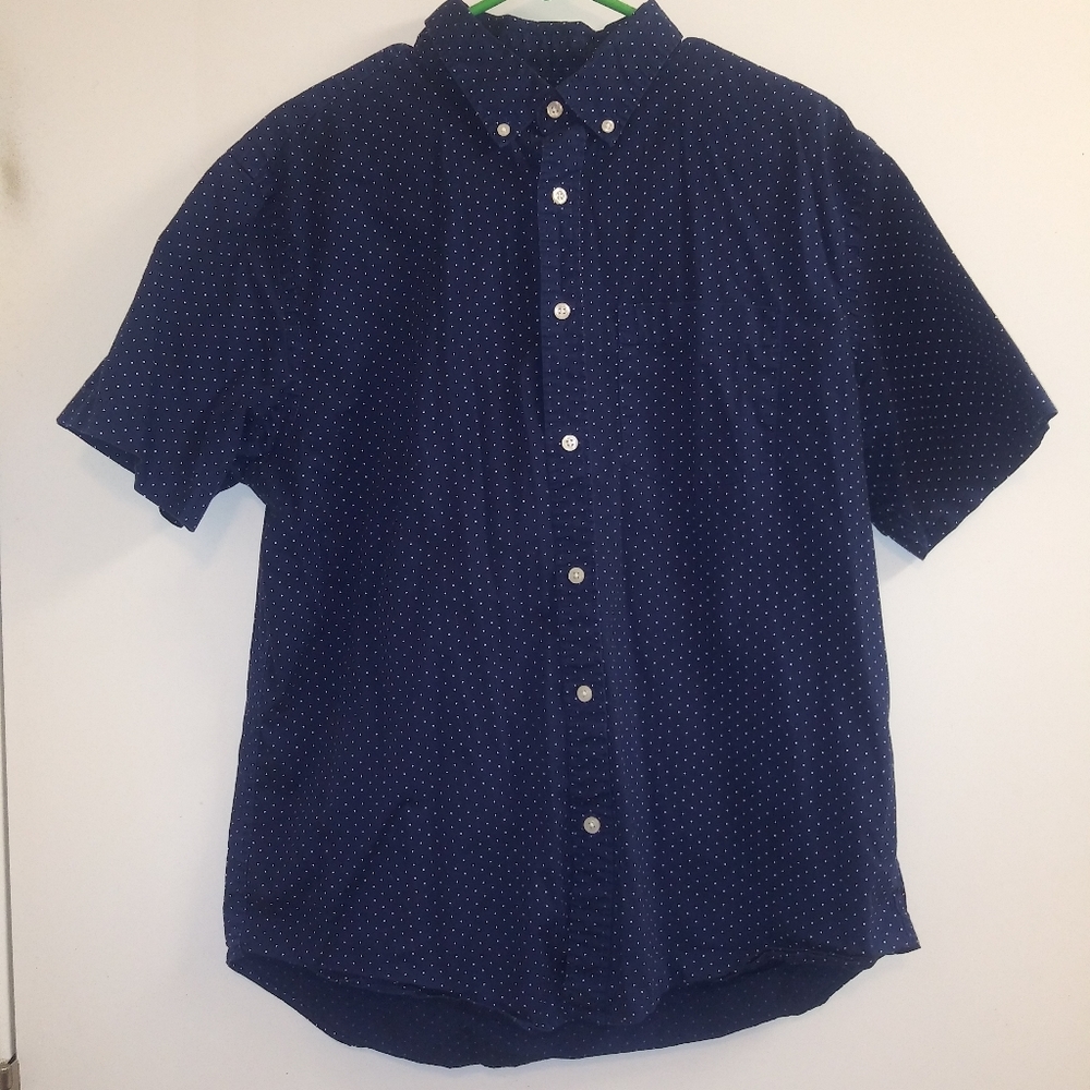 2/$20👕L Navy polka dot men's button up